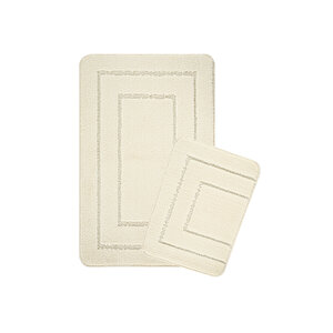 Doğal Kaymaz Taban Banyo Paspas Seti Uzun Ömürlü Yumuşak Dokulu Su Emici Yıkanabilir Çerçeve Set 50x80-50x40 Krem