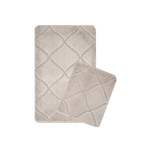 Doğal Kaymaz Taban Banyo Paspas Seti Uzun Ömürlü Yumuşak Dokulu Su Emici Yıkanabilir Çizgili Set 50x80-50x40 Vizon