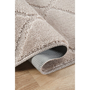 Doğal Kaymaz Taban Banyo Paspas Seti Uzun Ömürlü Yumuşak Dokulu Su Emici Yıkanabilir Çizgili Set 50x80-50x40 Vizon