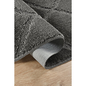 Doğal Kaymaz Taban Banyo Paspas Seti Uzun Ömürlü Yumuşak Dokulu Su Emici Yıkanabilir Çizgili Set 50x80-50x40 Antrasit