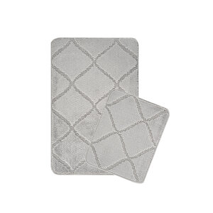 Doğal Kaymaz Taban Banyo Paspas Seti Uzun Ömürlü Yumuşak Dokulu Su Emici Yıkanabilir Çizgili Set 50x80-50x40 Gri