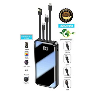 Hakopro 20.000 Mah Dahili Çoklu Kablolu Dijital Göstergeli Taşınabilir Powerbank Siyah Pb-2001