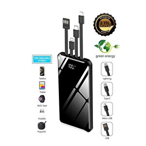 Hakopro 10.000 Mah Dahili Çoklu Kablolu Dijital Göstergeli Taşınabilir Powerbank Siyah Pb-1001