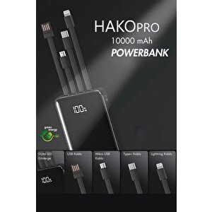 Hakopro 10.000 Mah Dahili Çoklu Kablolu Dijital Göstergeli Taşınabilir Powerbank Siyah Pb-1001