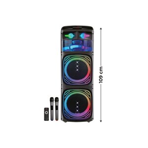 80w Çift Mikrofonlu 12x2 Woofer Ledli Bluetooth Hoparlör Bts-160