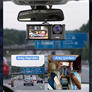Hakopro Black Box 1080p Ön-arka 3 Kameralı 2.0”hd Ekran Ve G Sensörlü Akıllı Araç Kamerası