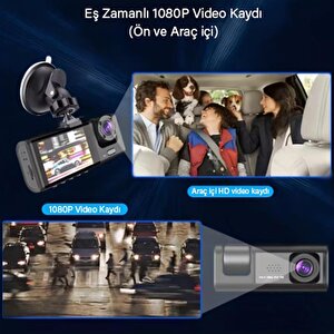 Hakopro Black Box 1080p Ön-arka 3 Kameralı 2.0”hd Ekran Ve G Sensörlü Akıllı Araç Kamerası