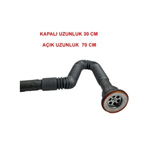 Krom Süzgeçli Körüklü Lavabo Mutfak Sifonu Lavabo Gider Borusu 70 Cm 1.kalite Gri