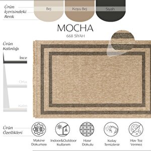Mocha 668 Siyah Hav Toz Vermez Kolay Temizlenen Jüt Hasır Görünümlü Modern Halı 120x180 cm