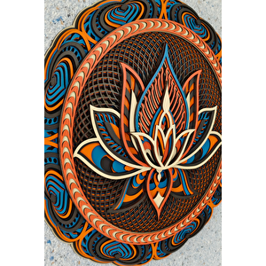 El Yapımı Üç Boyutlu Ahşap Mandala Lotus Çiçeği Duvar Heykeli