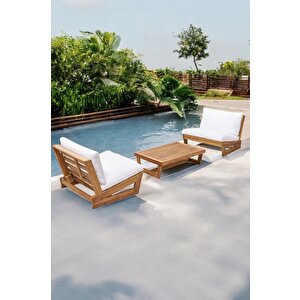 Conforlove Bahçe Balkon Masif Kayın Ahşap 2 Adet Tekli Koltuk Ve Orta Sehpa