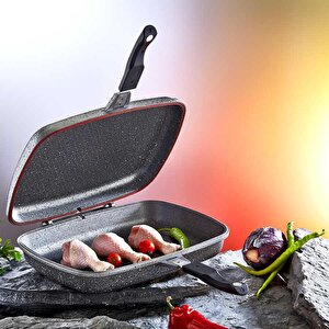 Granit 36x26x9 Cm Çift Taraflı Balık Tavası Siyah