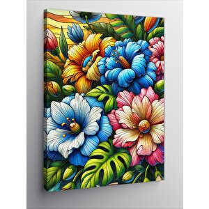 Kanvas Tablo Renkli Çiçek Çizimi 70x100 cm