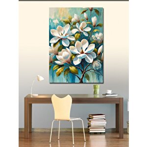 Kanvas Tablo Beyaz Çiçek Deseni 100x140 cm