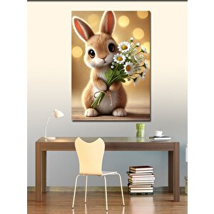 Kanvas Tablo Çiçek Tutan Tavşan 50x70 cm