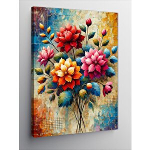 Kanvas Tablo Renkli Çiçek Deseni 50x70 cm