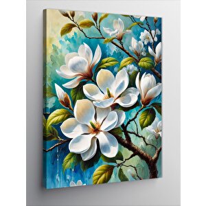 Kanvas Tablo Beyaz Çiçek Deseni 100x140 cm