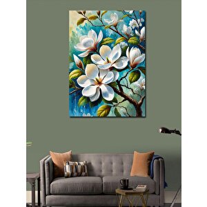 Kanvas Tablo Beyaz Çiçek Deseni 100x140 cm