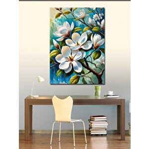 Kanvas Tablo Beyaz Çiçek Deseni 70x100 cm