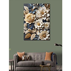 Kanvas Tablo Beyaz Çiçek Deseni 100x140 cm