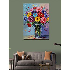 Kanvas Tablo Renkli Çiçek Vazosu 70x100 cm