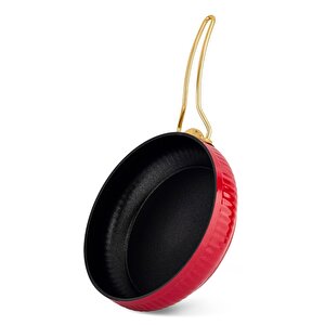 Altın Metal Kulp Güveç Tava Kırmızı - 26 Cm