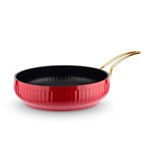 Altın Metal Kulp Güveç Tava Kırmızı - 26 Cm