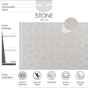 Stone 1062 Gri Kaymaz Taban Koridor Halısı Kesme Yolluk Mutfak Halısı Modern Salon Halısı 200x250 cm