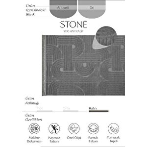 Stone 1090 Antrasit Kaymaz Taban Koridor Halı Kesme Yolluk Mutfak Halı Modern Salon Halısı 80x250 cm