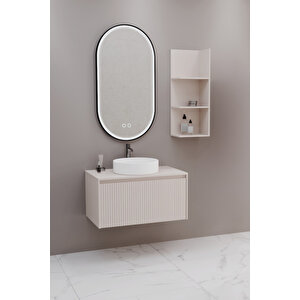 Almonde 80 Cm Beyaz Lavabolu Banyo Dolabı Krem - Raf Modül Dahil