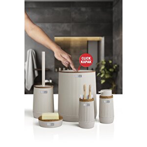 Nida Bej Ahşap Desenli Eko 5'li Banyo Seti