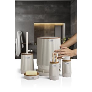 Okyanus Home Nida Bej Ahşap Desenli Eko 5'li Banyo Seti