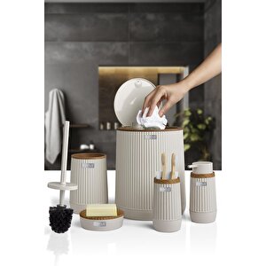 Okyanus Home Nida Bej Ahşap Desenli Eko 5'li Banyo Seti