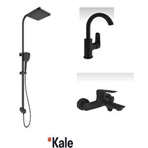 Tandem Banyo+döner Lavabo Bataryasi Ve Rain Square Push Button Duş Bari Si̇yah