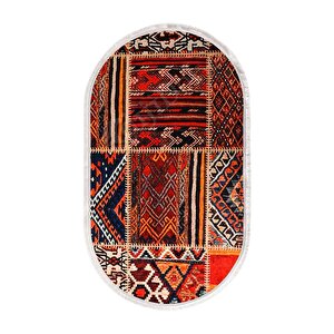 Halı Turuncu Cool K1300 Saçaklı Oval Kesme Ince Yolluk Kilim Salon Halısı Modelleri 200x200 cm