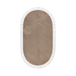 Avangard Oval Halı Sahra Kahve Salon Koridor Antre Mutfak Halısı Silinebilir Saçaklı 200x850 cm