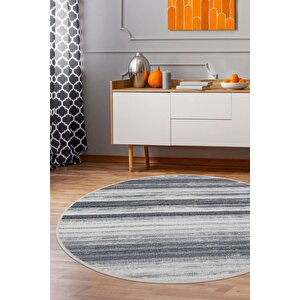Halı Gri 9026 Cool Yıkanabilir Yuvarlak Kesme Ince Yolluk Kilim Salon Halısı Modelleri 140x140 cm