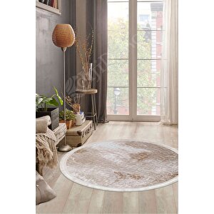 Halı Devetüyü Cool Yıkanabilir Saçaklı Yuvarlak Delüxe Yolluk Kilim Salon Halısı Modeli 140x140 cm