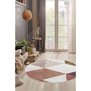 K1270 Multi Saçaksız Dijital Yuvarlak Halı Kaymaz Yıkanabilir Mutfak Antre Salon Halısı 140x140 cm