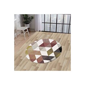 K1270 Multi Saçaksız Dijital Yuvarlak Halı Kaymaz Yıkanabilir Mutfak Antre Salon Halısı 140x140 cm