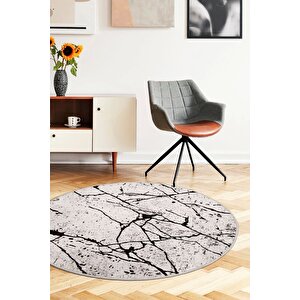 Mermer Gri Yuvarlak Halı Kaymaz Yıkanabilir Antibakteriyel Antistatik 100x100 cm