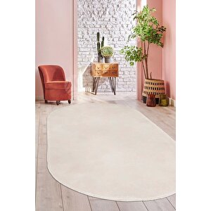 Peluş Halı Krem Cool Yıkanabilir Oval Post Kesme Yolluk Kilim Salon Halısı Modelleri 120x300 cm