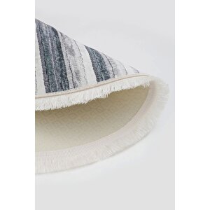 Halı Gri 9026 Cool Yıkanabilir Saçaklı Oval Kesme Ince Yolluk Kilim Salon Halısı Modeli 140x200 cm