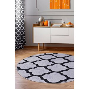Halı Gri Maça Yıkanabilir Saçaksız Yuvarlak Kesme Ince Yolluk Kilim Salon Halısı Modeli 150x150 cm