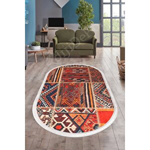 Halı Turuncu Cool K1300 Saçaklı Oval Kesme Ince Yolluk Kilim Salon Halısı Modelleri 150x450 cm
