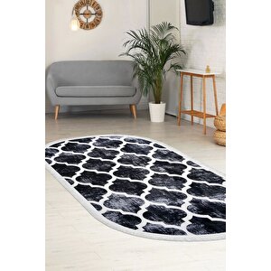 Halı Siyah Maça Yıkanabilir Saçaklı Oval Kesme Ince Yolluk Kilim Salon Halısı Modelleri 80x550 cm
