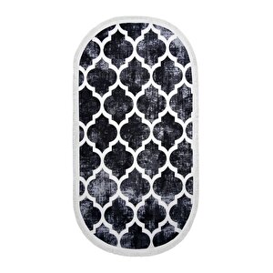 Halı Siyah Maça Yıkanabilir Saçaklı Oval Kesme Ince Yolluk Kilim Salon Halısı Modelleri 80x550 cm