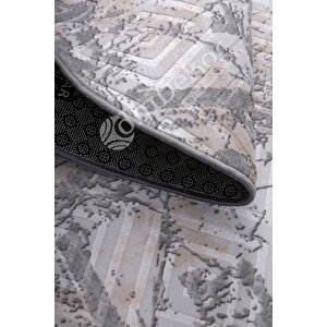 Halı Gri3 Cool Karo Yıkanabilir Oval Kesme Ince Yolluk Kilim Salon Halısı Modelleri 60x100 cm