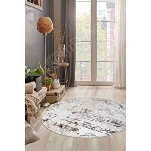 Halı Bej Cool K1280 Yıkanabilir Yuvarlak Kesme Ince Yolluk Kilim Salon Halısı Modelleri 170x170 cm