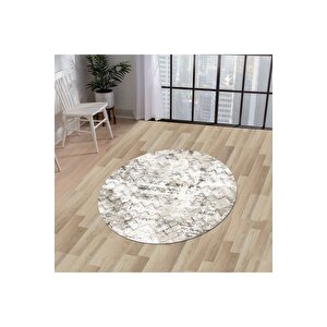Halı Bej Cool K1280 Yıkanabilir Yuvarlak Kesme Ince Yolluk Kilim Salon Halısı Modelleri 170x170 cm